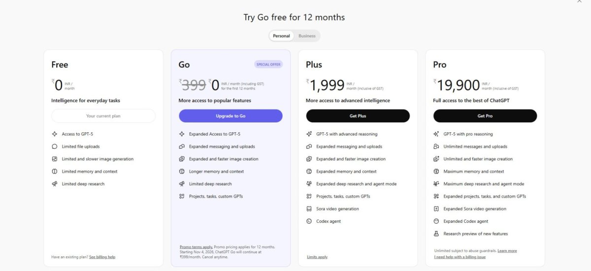 ChatGPT Go vs Plus Plans 2025
